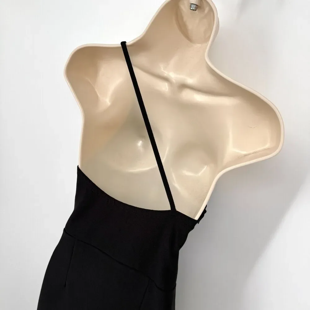 Abercrombie & Fitch Asymmetrical One-Shoulder Maxi Dress Sz M Black Elegant